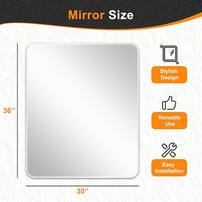 Bathroom Vanity Mirror, Silver Framed Mirror for Over Sink, 36x30 | HD glass, distortion-free for makeup and grooming, Sturdy frame, all mounting hardware, hangs horizontal or vertical