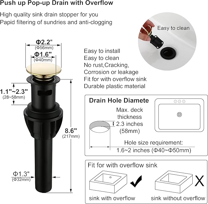 Two Handle Bathroom Sink Faucet,3 Hole with Overflow Pop up Drain, 360° Swivel Spout 4 Inch Centerset Lavatory Faucet,Matte Black with Polished Brass Trim Finished,F-4501-MG