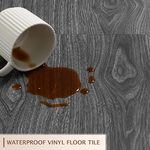 Peel and Stick Floor Tile, 20 Pcs 12" x 12" Waterproof Wood Grain Luxury Vinyl Plank Flooring, Easy DIY Self Adhesive Vinyl Floor for Bathroom, Kitchen, Living Room, Grey