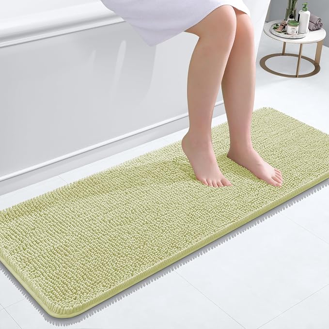 OLANLY Bathroom Runner Rugs 47x17, Extra Soft Absorbent Chenille Bath Rugs | Vanilla, Quick-Drying Rubber Backing, Washable Long Bath Mat for Bathroom Floor, Tub and Shower, Home Decor Accessories