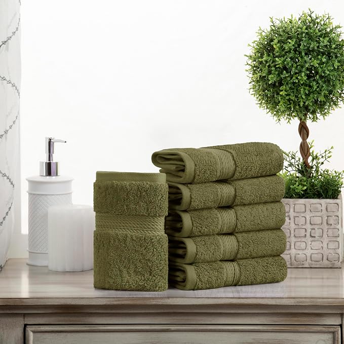 Superior Egyptian Cotton Plush Absorbent, Face Towel Set of 6, Forest Green | Quick Dry, Soft Luxury Towel Set, Bath Essentials for Bathroom, Guest Bath, Spa, 2 Piece Face, Madeline Towels