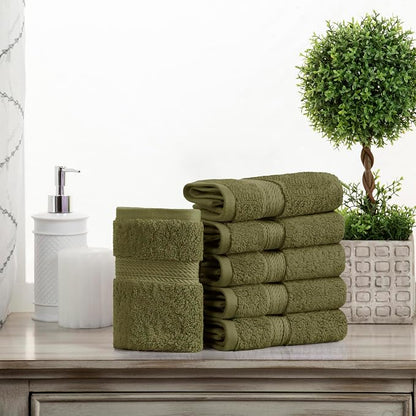 Superior Egyptian Cotton Plush Absorbent, Face Towel Set of 6, Forest Green | Quick Dry, Soft Luxury Towel Set, Bath Essentials for Bathroom, Guest Bath, Spa, 2 Piece Face, Madeline Towels