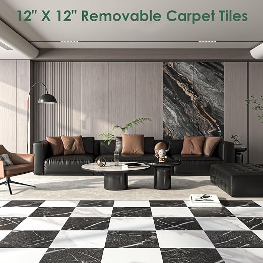 VallisCo 30-Piece Peel and Stick Floor Tiles, 12x12 Covers 30 Sq. Ft. Waterproof Vinyl Flooring, Renter-Friendly Self-Adhesive Floor Stickers for Kitchen, Bathroom, RV, Basement & Home DIY Black
