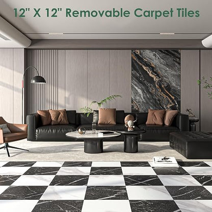 VallisCo 30-Piece Peel and Stick Floor Tiles, 12x12 Covers 30 Sq. Ft. Waterproof Vinyl Flooring, Renter-Friendly Self-Adhesive Floor Stickers for Kitchen, Bathroom, RV, Basement & Home DIY Black