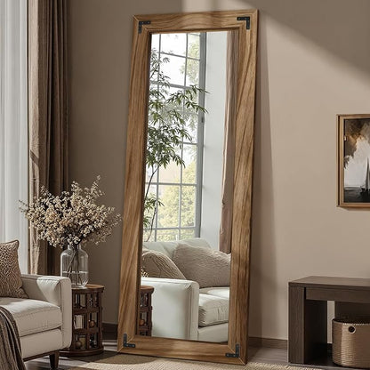 FICTOR Full Length Mirror, 24" x 65" Wooden Floor Mirror for Wall | Solid Wood Frame, Rustic Farmhouse Style, Shatterproof Glass, for Bedroom, Living Room, Entryway Decor, Leaning/Hanging