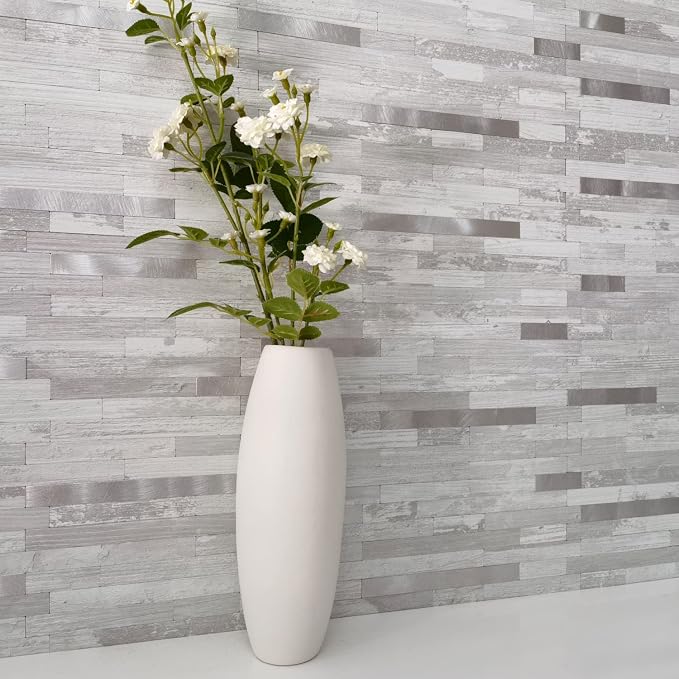 DICOFUN 10-Sheet Peel and Stick Backsplash Tile, White Birch PVC Mixed Metal Stick on Backsplash Tiles for Kitchen, 9.4 sq.ft