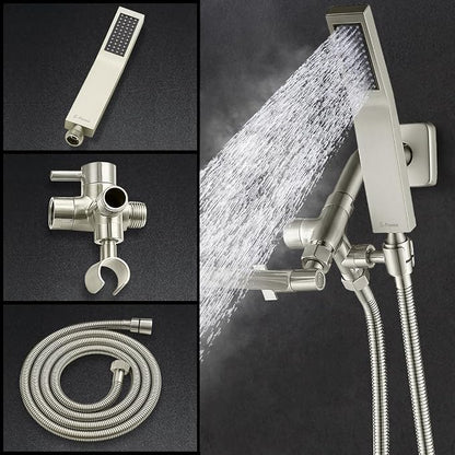 G-Promise All Metal 10" Dual Square Shower Head Combo | Rain Shower Head | Handheld Shower Wand | Adjustable | 3-Way Diverter | 71" Extra Long Hose - A Bathroom Upgrade(Brushed Nickel) | Built to Last, Easy Install, Adjustable Height & Angle for All He...