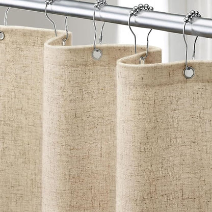 Linen Shower Curtain Flax Tan, Fabric Boho Farmhouse Shower Curtains for Bathroom Cotton Natural Cloth Liner Set 72" W x 72" L