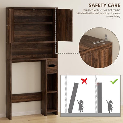 Shintenchi Over the Toilet Storage Cabinet, Bathroom Storage Cabient with Barn Doors, Bathroom Storage Shelf Organizer with Toilet Paper Holder, Adjustable Shelf and Anti-Tip Device, Walnut