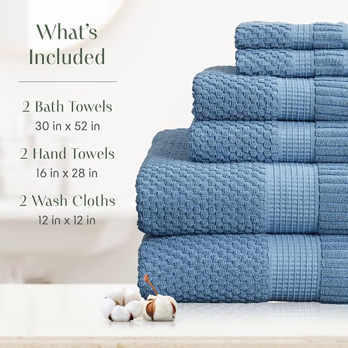 100% Cotton 6 Piece Bath Towel Set | Blue Towels | Oeko‑TEX Standard 100 | Soft & Absorbent, Quick‑Dry | Trinity Collection - Blue Shadow