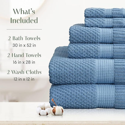 100% Cotton 6 Piece Bath Towel Set | Blue Towels | Oeko‑TEX Standard 100 | Soft & Absorbent, Quick‑Dry | Trinity Collection - Blue Shadow