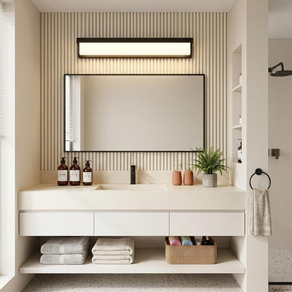 URSOLA LED Bathroom Vanity Light Fixture Over Mirror 24.4 inch Modern Rectangle Black Matte Metal Lighting Bar 4000K Daylight Wall Sconce (Black)