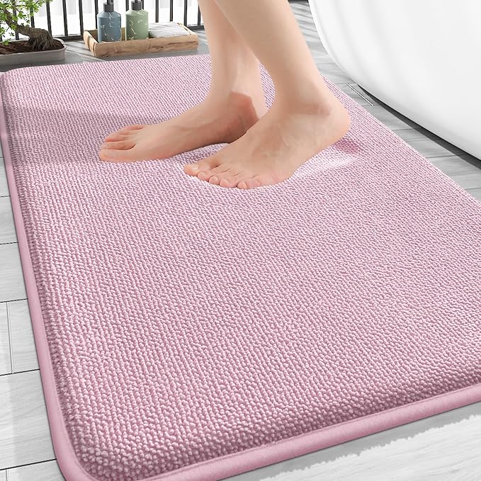 OLANLY Thick Memory Foam Bathroom Rug 30x20, Absorbent Bath Mat, Dusty Rose | Soft Quick Dry Bath Rugs, Non-Slip, Machine Washable Carpet for Bathroom Floor, Tub and Shower, Home Decor Accessories
