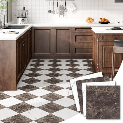 30-Pack 30 Sq.Ft Peel and Stick Floor Tiles Vinyl Matte Pattern Flooring, 12” x 12” Self Adhesive Vinyl Flooring DIY for Kitchen, Bathroom, Laundry, Brown&White Marble