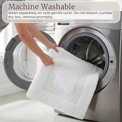 Bathroom Rugs - 2-Piece Cotton Bathroom Mat Set - Machine Washable Bath Mats for Restroom, Kitchen, or Laundry Room by Lavish Home (White)