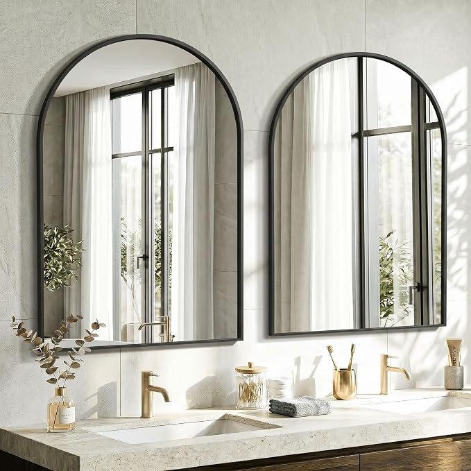 AMOISE Arched Bathroom Mirror for wall, 40"x30" Vanity Mirror, Black | Metal Frame, HD Glass, Over Sink Mirror for Bathroom, Entryway, Living Room & Bedroom