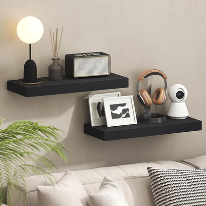 Furinno Tanna Floating Shelves for Wall Set of 2, 9 x 24 Wall Shelf, Wall Mounted Floating Shelf with Invisible Bracket, 2-Inch Thick, for Bathroom, Living Room, Bedroom, Home Office, Americano