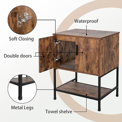 UEV 42" Rustic Brwon Bathroom Vanity with Sink Combo,Industrial Iron Frame Bathroom Cabinet Sets with 3 Drawers Side Cabinet(Without Sink Combo)
