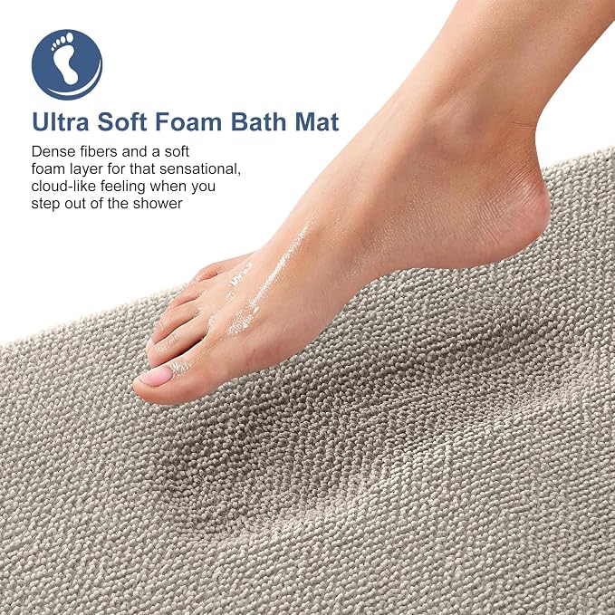 OLANLY Memory Foam Small Bathroom Rug 24x16, Absorbent Bath Mat, Warm Taupe | Soft Quick Dry Bath Rugs, Non-Slip Carpet, Machine Washable Mat for Bathroom Floor, Tub and Shower, Home Decor Accessories