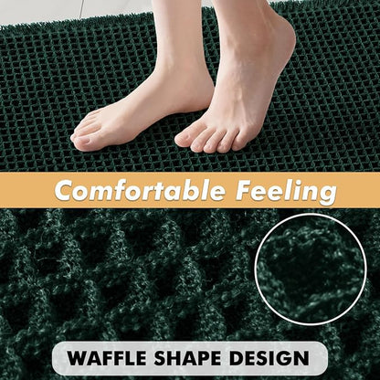 MIULEE Set of 2 Waffle Bathroom Rugs Dark Green Bath Mat 17"x24"+18"x30" | Non Slip, Super Absorbent, Washable, Ultra Soft, Rubber Backed, Small Boho Bath Rugs for Bathroom Floor Tub Shower