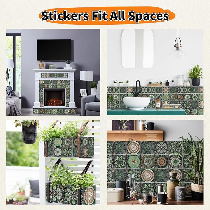 24 PCS Bohemian Floral PVC Peel and Stick Tile Stickers | for Kitchen Bathroom RV, Waterproof Self-Adhesive Removable Backsplash Decals, Easy DIY Upgrade, Smooth Surfaces, 5.91x5.91in