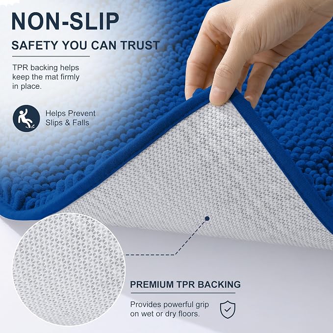 Smiry Thick Chenille Bathroom Rugs 30x20, Soft Bath Mat, Deep Navy Blue | Quick‑Dry & Machine Washable, Non‑Slip Bath Carpet, Striped Bath Rugs for Tub & Shower, Modern Home Decor Accessories