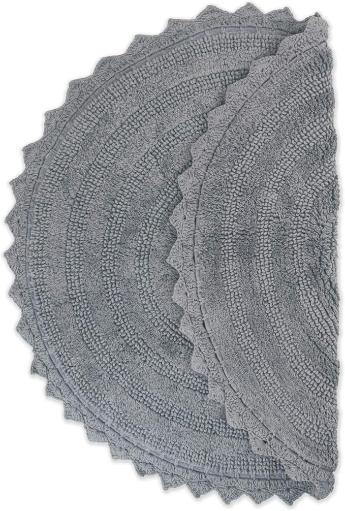 DII Crochet Collection Reversible Bath Mat, Round, 27.5" Diameter, Gray