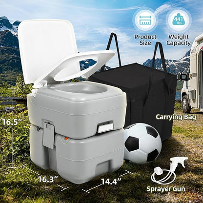 YITAMOTOR Portable Toilet for Camping, Porta Potty Toilet with 5.3 Gal Waste Tank & 2.6 Gal Flush Tank, Bag, Sprayer, T-type Outlet, Level indicator, Anti-Leak Odor-Sealing Slide Valve for RV Outdoors