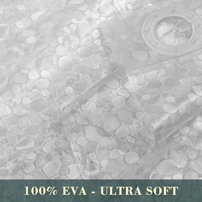 No Hook Shower Curtain or Liner, Standard Size 71 x 74, Pebble | 8G Heavy Duty, Cobblestone Bathroom Shower Curtain, No Hooks Required, Waterproof Plastic & PVC Free