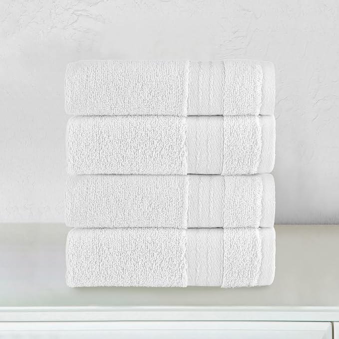 Elegant Comfort Premium Turkish Cotton 4 Pack Hand Towel Set - 16 x 28 inch, Luxurious Hotel Spa Quality 100% Turkish Cotton 4PC Hand Towel Set - Highly Absorbent - Soft Bathroom Towels, White