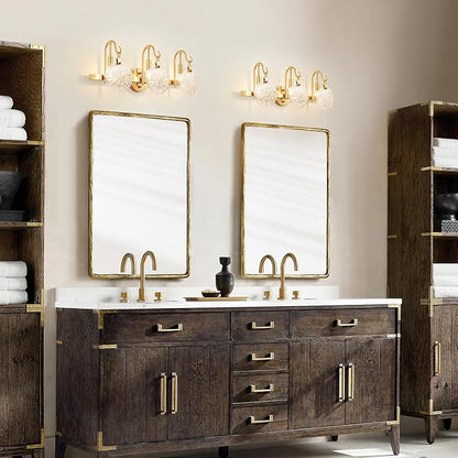 WUZUPS 3-Light Bathroom Light Fixture Over Mirror Morden Vanity Wall Sconces Clear Glass Shade for Bedroom Living Room, E12 Base, Brass Gold