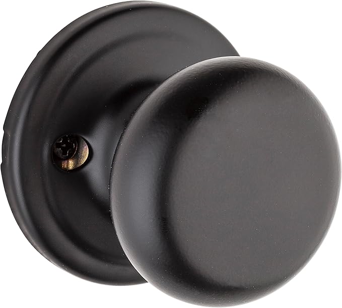 Kwikset Hancock Dummy Door Knob, Single Sided Handle for Closets, French Double Doors, and Pantry, Matte Black Non-Turning Interior Push/Pull Door Knob, with Microban Protection