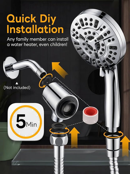 High Pressure Handheld Shower Head Chrome,9 Function Sprays Magnetic Rain Shower Head with Handheld,Anti-clog Nozzles, Built-in Power Wash to Clean Tub