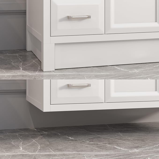 Capri III 48" Single Sink Bathroom Vanity With Stealth Organizer, Solid Wood Bathroom Cabinet with Engineered Stone Countertop & Backspalsh, Soft Closing Door & Drawer, Pre-Assembled, White