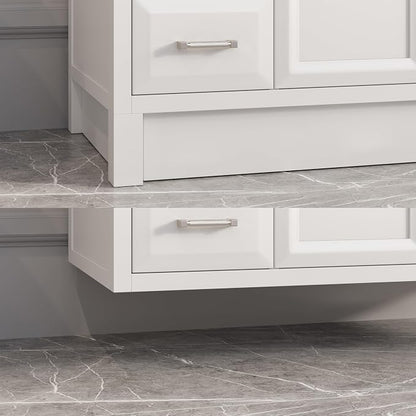Capri III 48" Single Sink Bathroom Vanity With Stealth Organizer, Solid Wood Bathroom Cabinet with Engineered Stone Countertop & Backspalsh, Soft Closing Door & Drawer, Pre-Assembled, White