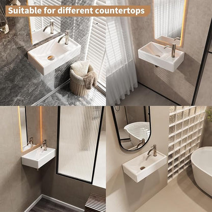 16" x 9" Wall Mount Bathroom Sink Rectangule Floating Sink Porcelain Ceramic White Bathroom Vessel Sink Right Hand Set