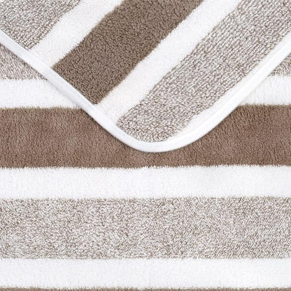 JML Bath Towels, 2 Pack, 27x55 in, Microfiber, Stripe Brown | Soft, Super Absorbent, Quick Dry, Lint-Free, Lightweight Bathroom Towel with Hanging Loop for Daily Use