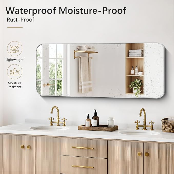 DESBING 55"x24" Bathroom Mirror for Over Sink, Silver Framed Wall Mirror | High-Definition Shatterproof Vanity Mirror with Rounded Corner for Bedroom Living Room Entryway Horizontally or Vertically