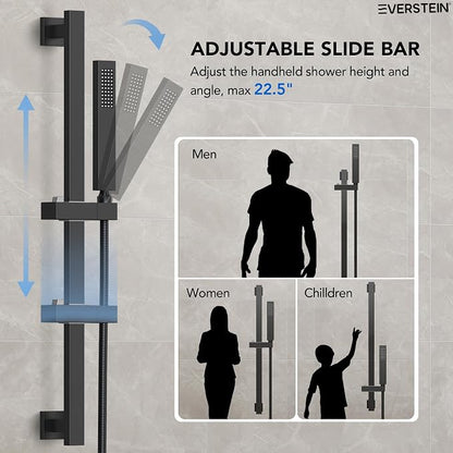 10" High-Pressure Rainfall Shower Faucet with Handheld Spray, Wall Mount Dual Shower Head System with Slide Bar (Matte Black)