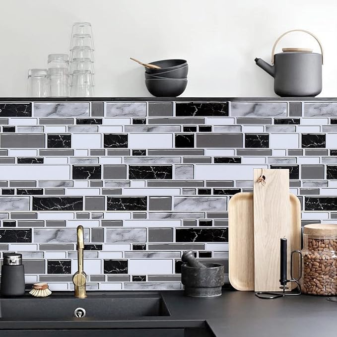 Livebor Kitchen Wallpaper Peel and Stick for Bathroom 11.8inch x 196.8inch | Kitchen Contact Paper Backsplash Tiles Wallpaper Peel and Stick Waterproof Countertop Wallpaper for Bathroom Cabinet Vinyl