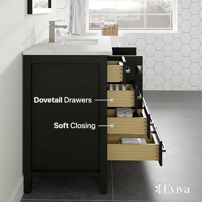 Eviva London 42 Inch Vanity with Top – 42 Bathroom Vanity with Sink and Countertop, Espresso 42 in Bathroom Sink Cabinet with Quartz Countertop and Porcelain Single Sink for Modern Vanity Bathroom