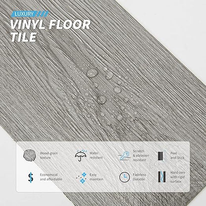 Art3d Peel and Stick Floor Tile Vinyl Wood Plank 12-Pack 18 Sq.Ft, Deep Gray, Rigid Surface Hard Core Easy DIY Self-Adhesive Flooring