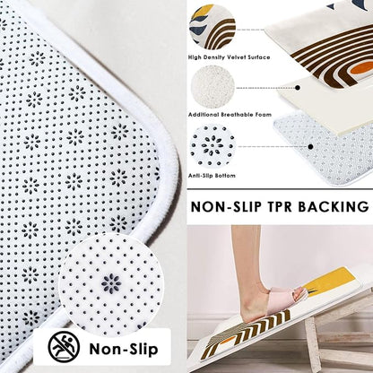 Bathroom Sets with Shower Curtain and Rugs, 4 Pcs, Boho Midcentury | Sun Minimalist Abstract Bathroom Decor Set with Toilet Lid Cover, Non-Slip Bath Mats and Accessories 12 Hooks