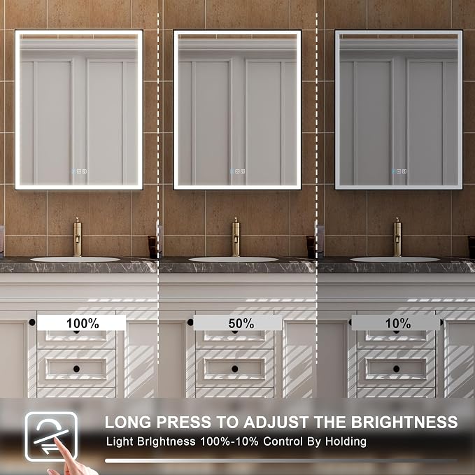 24" X 30" LED Mirrored Medicine Cabinet, Medicine Cabinets with Lights for Bathroom, Defogging Function Mirror Cabinet, Bathroom Medicine Cabinet with USB Port & Outlet, Left Opening Doors