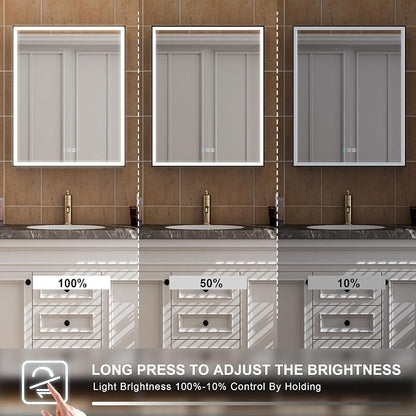 24" X 30" LED Mirrored Medicine Cabinet, Medicine Cabinets with Lights for Bathroom, Defogging Function Mirror Cabinet, Bathroom Medicine Cabinet with USB Port & Outlet, Left Opening Doors