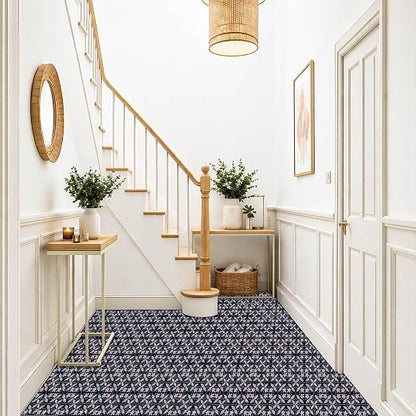 Purple Sparkle Floral Peel and Stick Floor Tiles 12x12 Inch 10PCS | Purple Printed Sparkle Floral self adhesive PVC vinyl tiles for kitchen bathroom entryway and indoor home decor