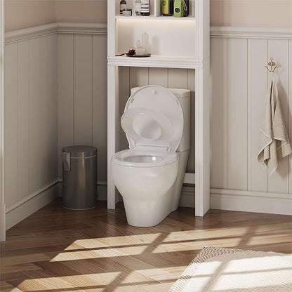 17" Round Toilet Seat with Built-In Toddler Seat, Quiet-Close Potty Training Seat with Quick-Release & Grip-Tight Bumpers, Quick-Attach Hardware, White Family Toilet Seat