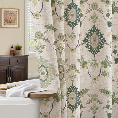 Boho Floral Shower Curtain, Vintage Cottage Core Shower Curtains for Bathroom, 72Wx72H Inch