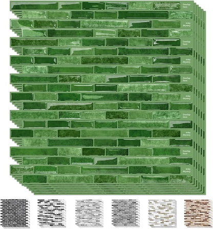 URCOLOR 10-Sheet Kitchen Backsplash Tiles Peel and Stick, 12”×12” Self Adhesive Wall Tile for Bathroom, Jade Green