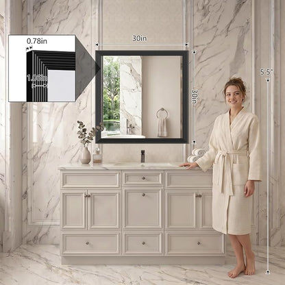 DESBING 30"x30" Black Bathroom Mirrors for Over Sink | 3MM Tempered Glass, Metal Frame, Rectangle Vanity Wall Mirror for Bathroom, Living Room, Bedroom, Horizontally or Vertically